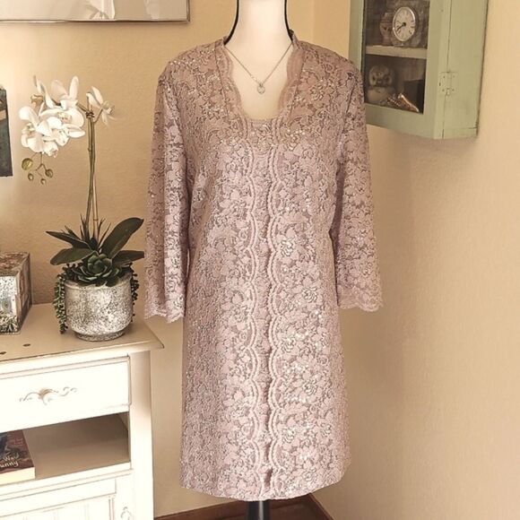 Alex Evenings Women's Taupe Evening Dress With Duster - Picture 3 of 15